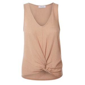 Gili Tan Brown Mauve Pink Twist Front Ribbed Textured Tank Top Sz S